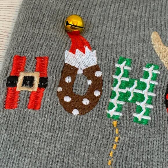 Christmas Dog Sweater Holiday HO HO HO Snowflake Santa Jingle Bell Fab Dog Sz M - Picture 6 of 13